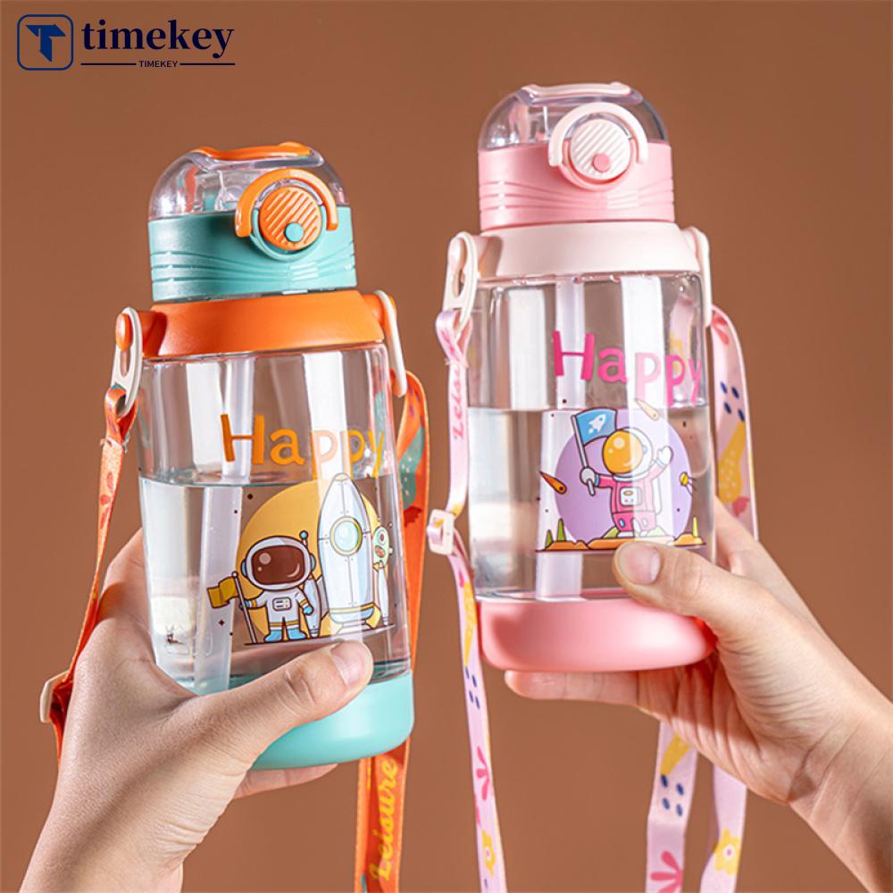 Timekey Botol Minum Anak Dengan Sedotan Kartun Botol Air Portabel Dengan Tali Lanyard Anak Botol Olahraga Portabel I7W2