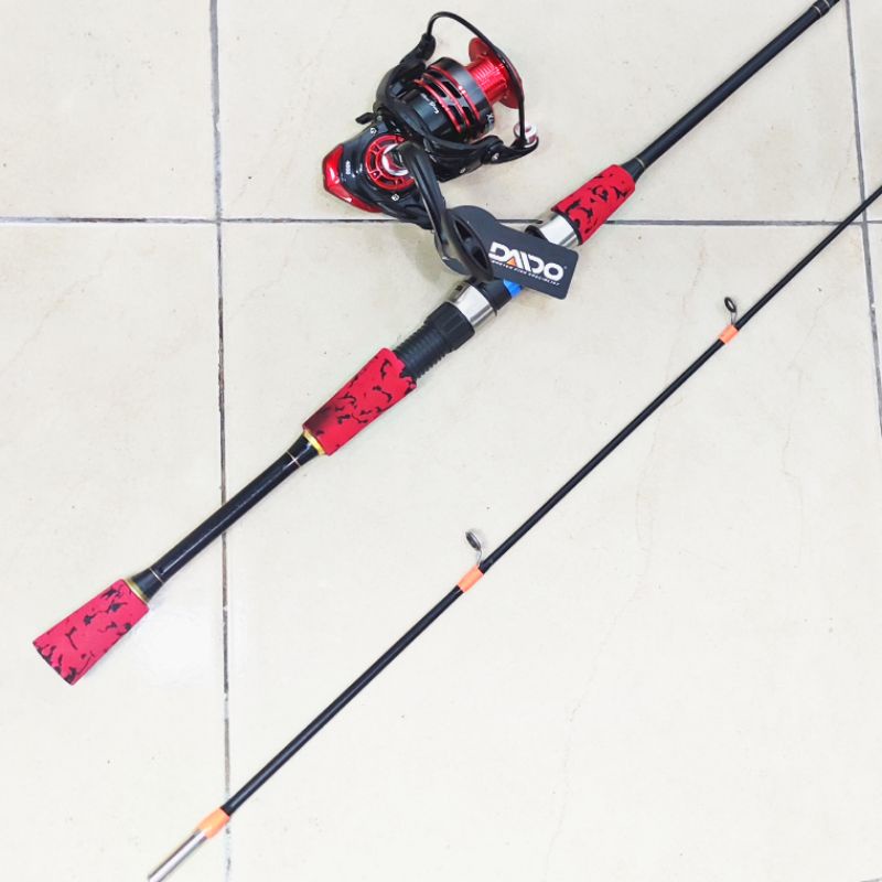satu set joran Spinning medium lentur fiber solid padat Ajiro Pegasus reel daido besi senar PE 180 cm
