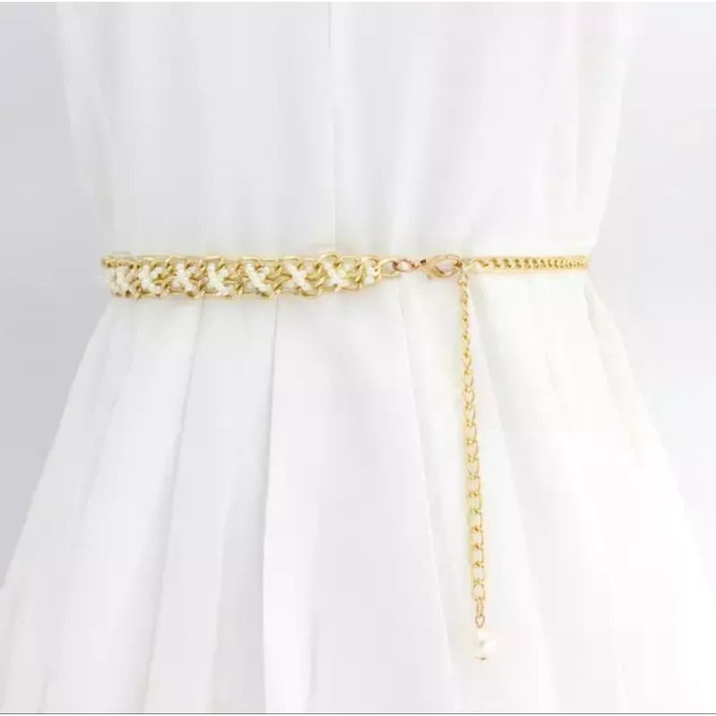 Belt Rantai Wanita Gold Elegant Tali Pinggang Simple mutiara