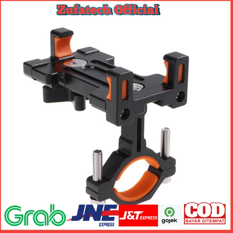 Holder Smartphone Sepeda Aluminum Handlebar Bracket Anti Slip - BM03 - Black/Orange