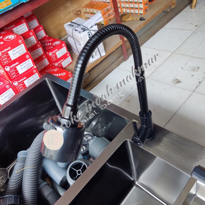 Bak Cuci Piring BCP hitam / Kitchen Sink 2 lubang lengkap - AMERITECH BLACK