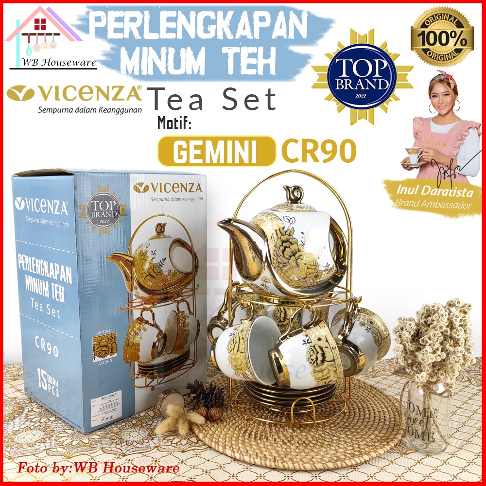 VICENZA perangkat Tea set porcelain motif GEMINI CR-90 / cangkit set + teko / gelas teh kopi + tatak