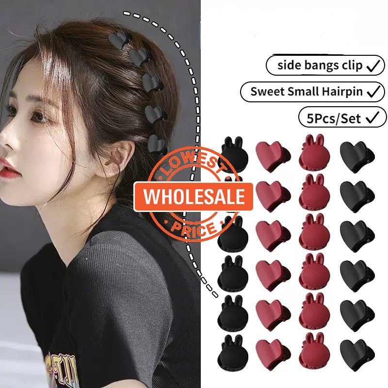 [Harga Grosir] 5 Pcs Retro Bunga Kecil Pesta Hiasan Kepala Akrilik Frosted Rambut Pin Mini Cinta Ponytail Klip Manis Merah Kelinci Hiasan Kepala