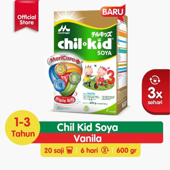 Chil Kid Soya Vanila 600 g Susu Pertumbuhan Anak Usia 1-3 Tahun Kemasan Baru  ( PROMO !! SETIAP PEMBELANJAAN 500.000 FREE 1PCS SLEEK CUCI BOTOL 450ML , selama persediaan ada)