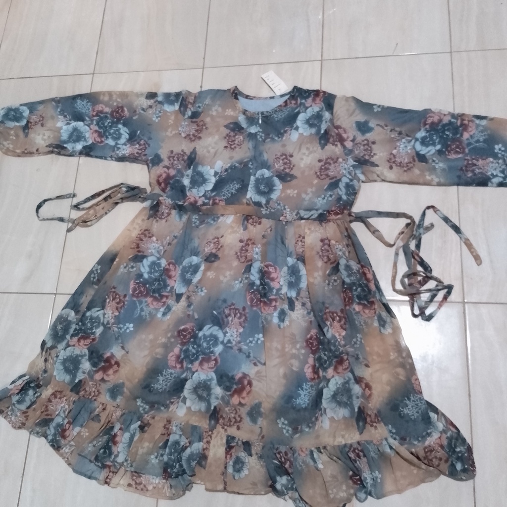 Tunik Ceruti Motif Babydoll Serut Tali Samping