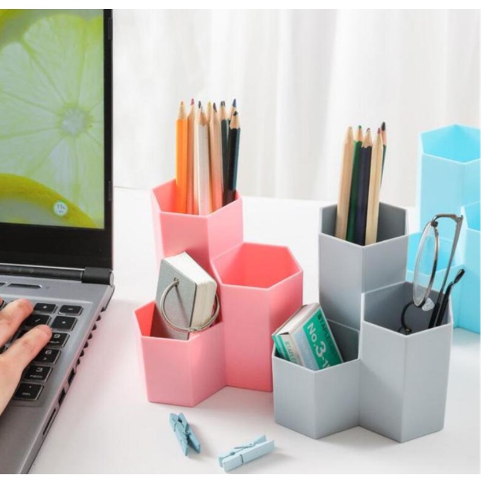 ❤ IJN ❤ Pen Holder / Rak Tempat Pulpen Pensil 3 Sekat Pastel Lucu