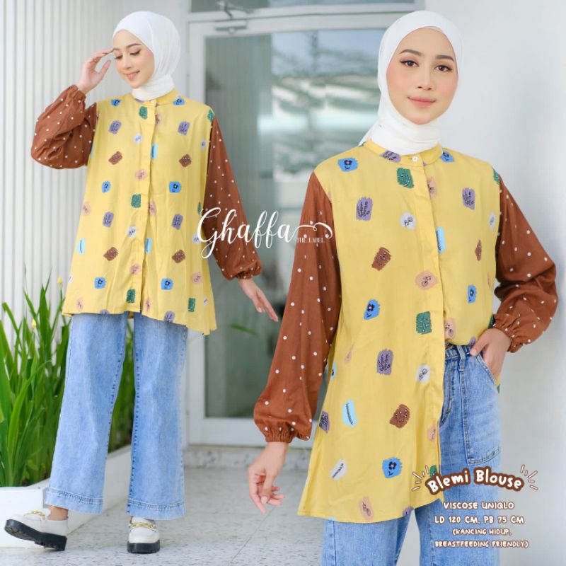 BLEMI BLOUSE BY GHAFFA THE LABEL / BLOUSE JUMBO MOTIF MUSLIMAH / Oversize wanita rayon viscose