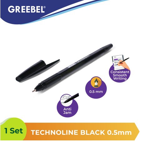 Pena Gel/ Pulpen Gel 0.5mm Standard / Pulpen Gel GREEBEL BALLPEN TECHNOLINE 0.5 BLACK  / Pen Pulpen Bolpoin Ballpen Ballpoint Balpen Bolpen Bolpoint
