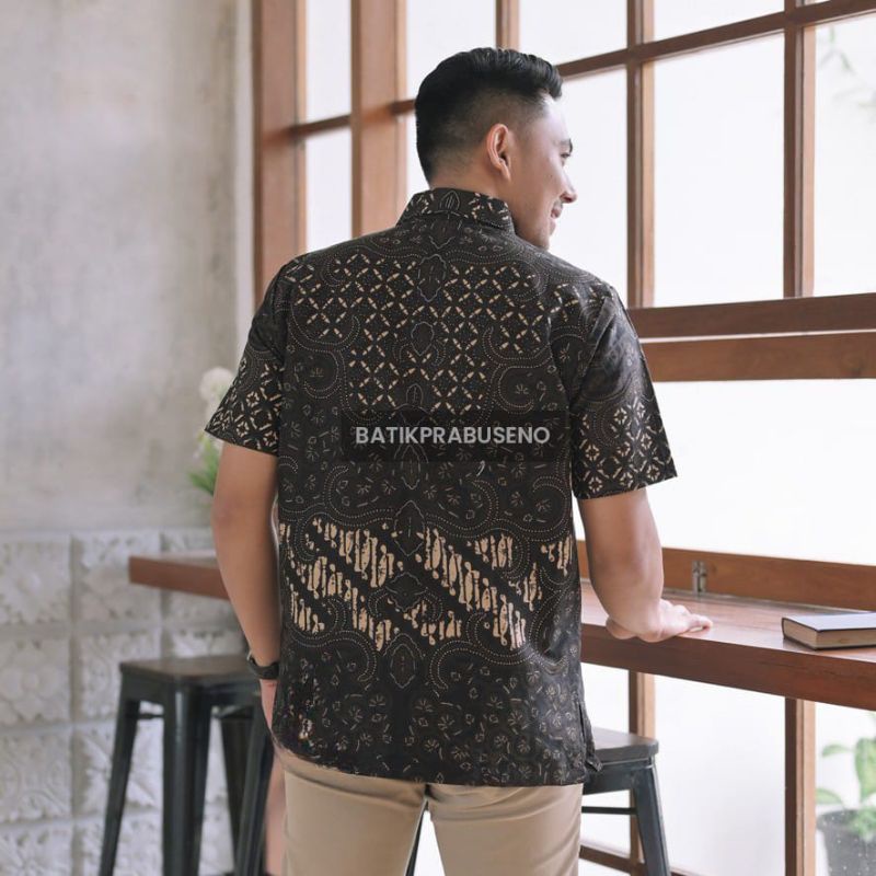 HAMENGKU Kemeja batik pria reguler fit lengan pendek lapis furing