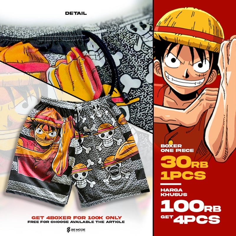 Celana Pendek Boxser katun grosir murah Kolor anime cotton cvc special edition one piece