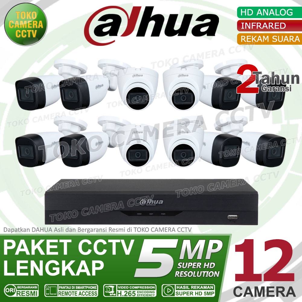 PAKET CCTV DAHUA 5MP AUDIO 16 CHANNEL 12 KAMERA