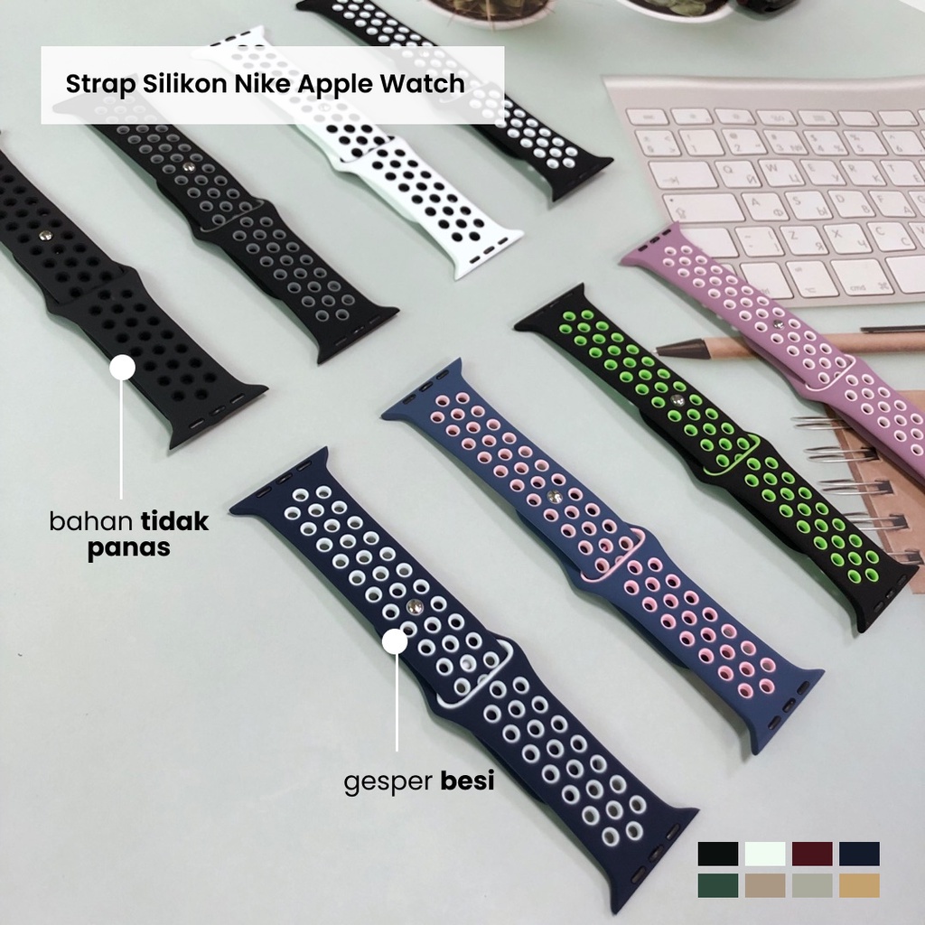 Strap Apple Watch Sports Silicone Breathable Band iWatch 3 4 5 6 7 Dua Warna