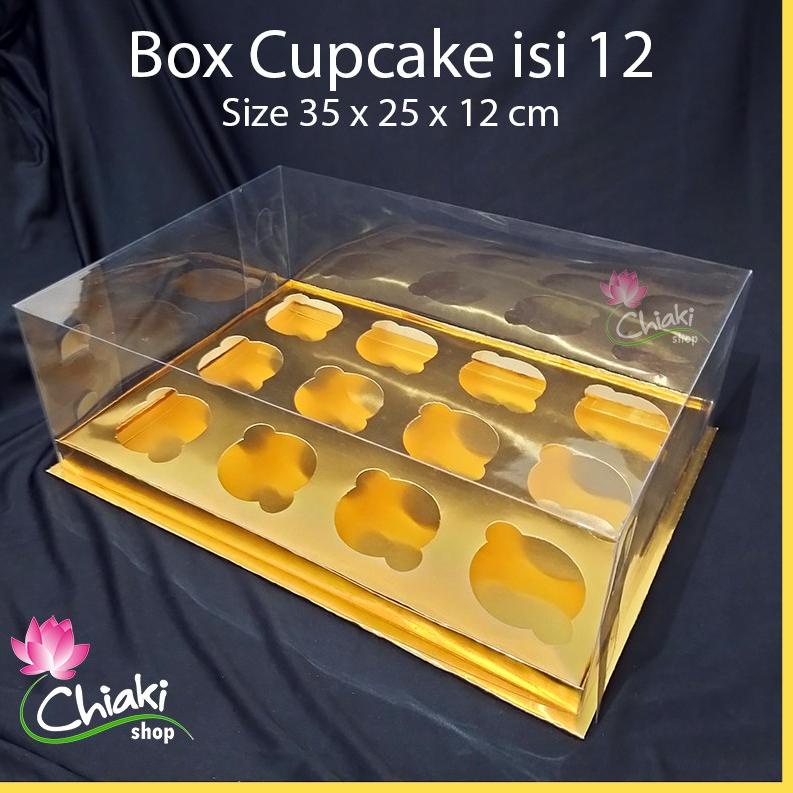 

げ Box Cupcake isi 12 GOLD 35x25x12 cm Kotak Mika Donat Dus Kue Kardus Emas Muffin Cake Pudding Karton せ