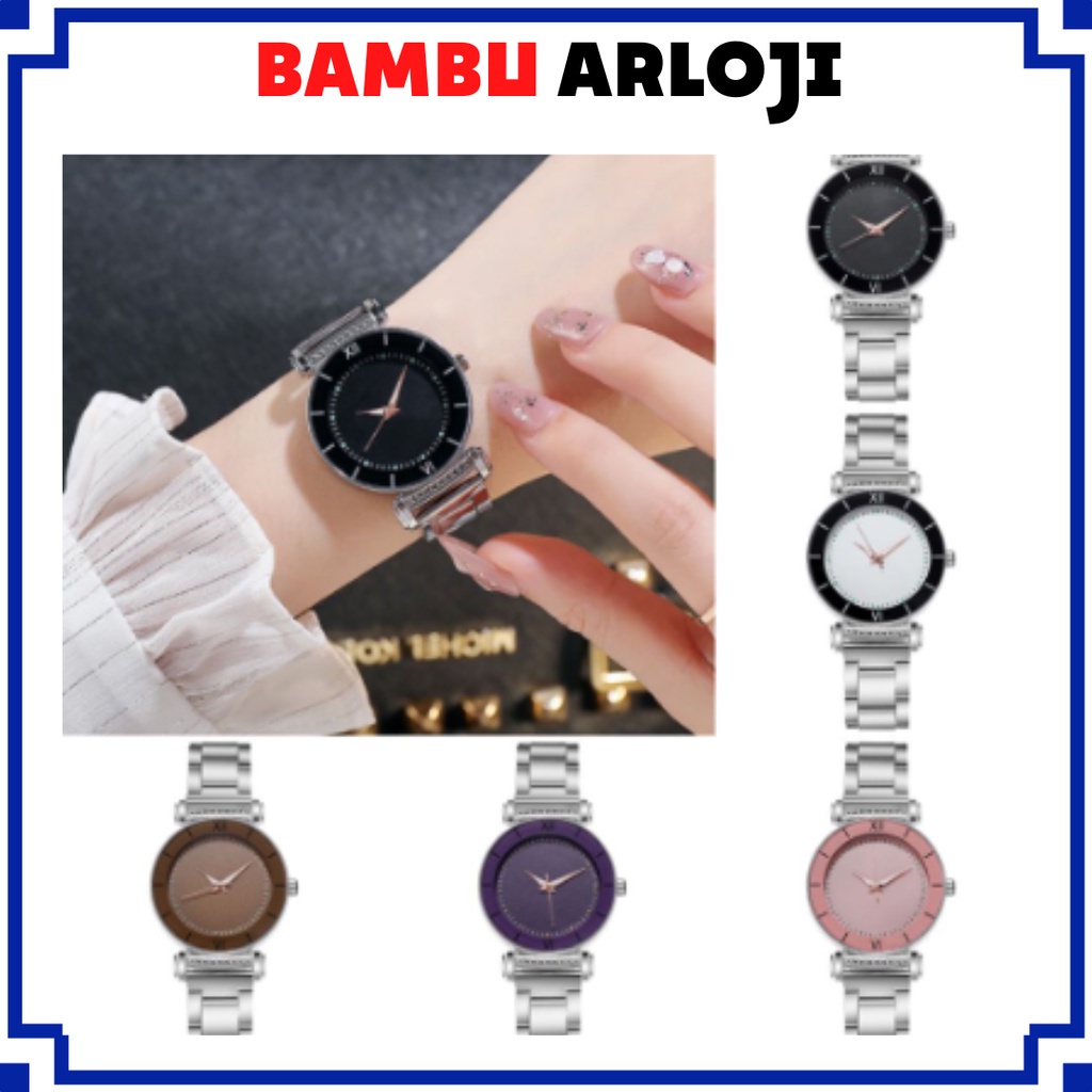 BAJ Jam Tangan Wanita Analog Quartz Casual Fashion Strap Rantai SILVER Stainless Steel Import Couple Pria JF092