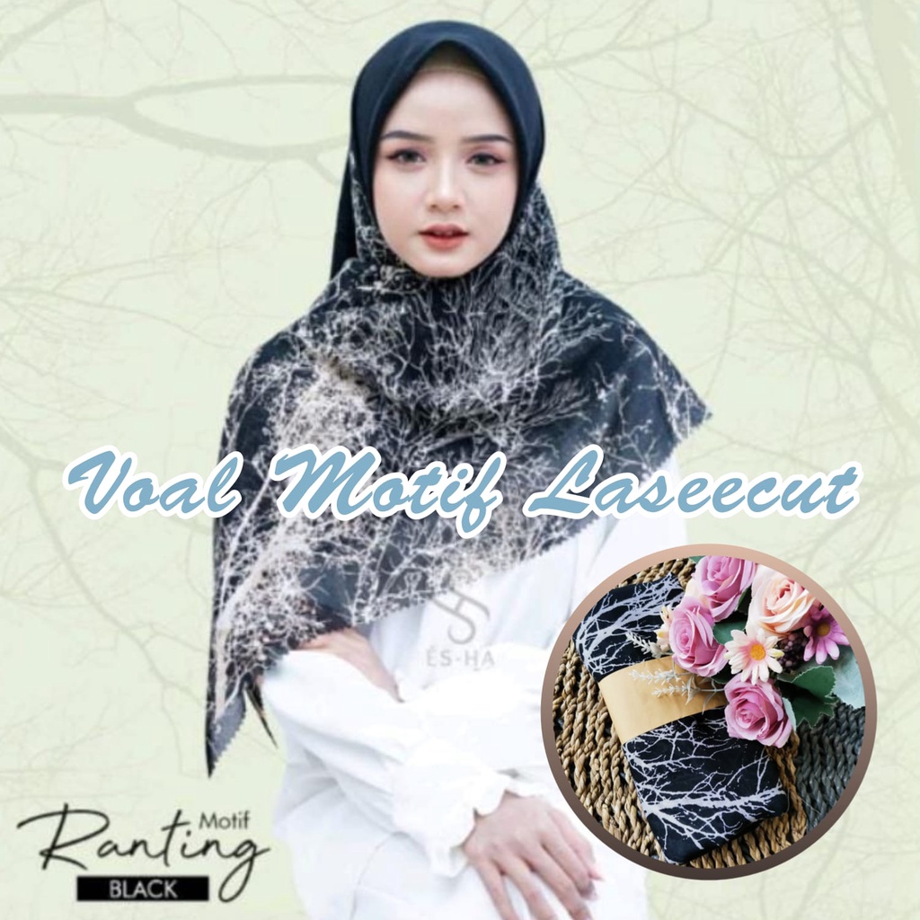 Hijab Segiempat Voal Motif Akar Series / Jilbab Voal Motif Lasercut / Voal Motif Dennay Kawe
