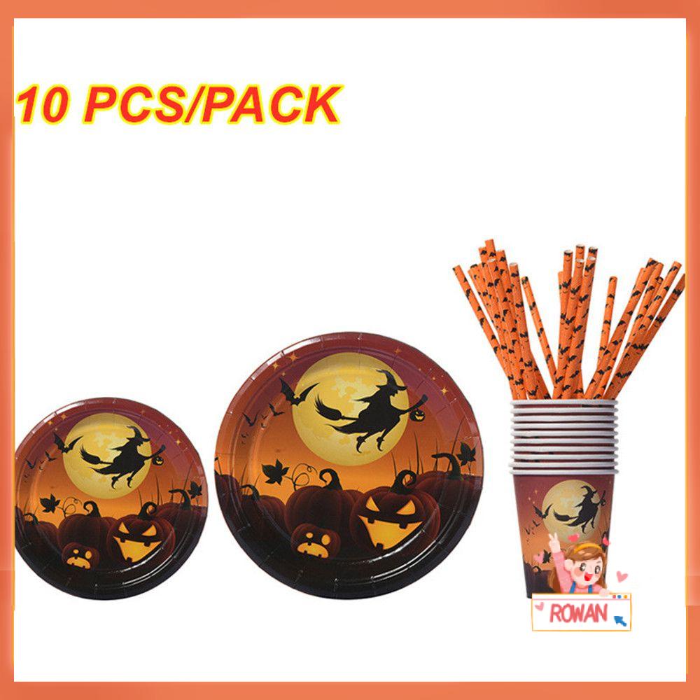 R-flower 10PCS Halloween Piring Kertas Dekorasi Pesta Pumpkin Spider Witch Tray