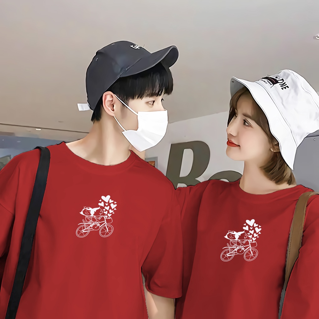 Baju Kaos Distro Pasangan Couple Love Sepeda Pria Dan Wanita Katun Premium Cowok Cewek Dewasa Jumbo 