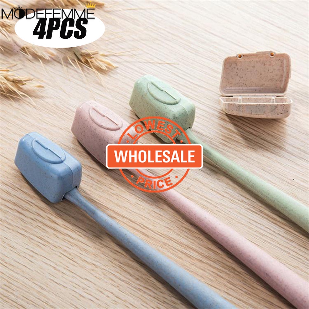 [Harga Grosir] 4pcs Wheat Straw Toothbrush Cap Portable Tutup Kepala Sikat Gigi Toothbrush Head Protect Case Penutup Kepala Sikat Gigi Tahan Debu Untuk Camping Travel Keluarga