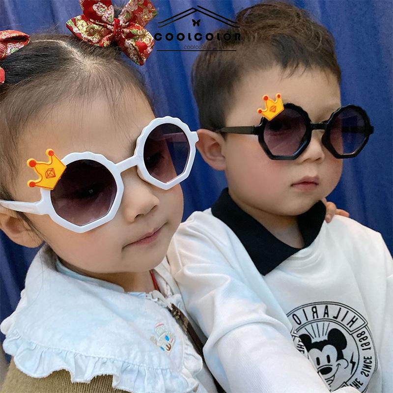 COD❤️Kacamata Hitam Anak Kartun Bulat Crown Fashion Kacamata Untuk Anak-Anak- cl