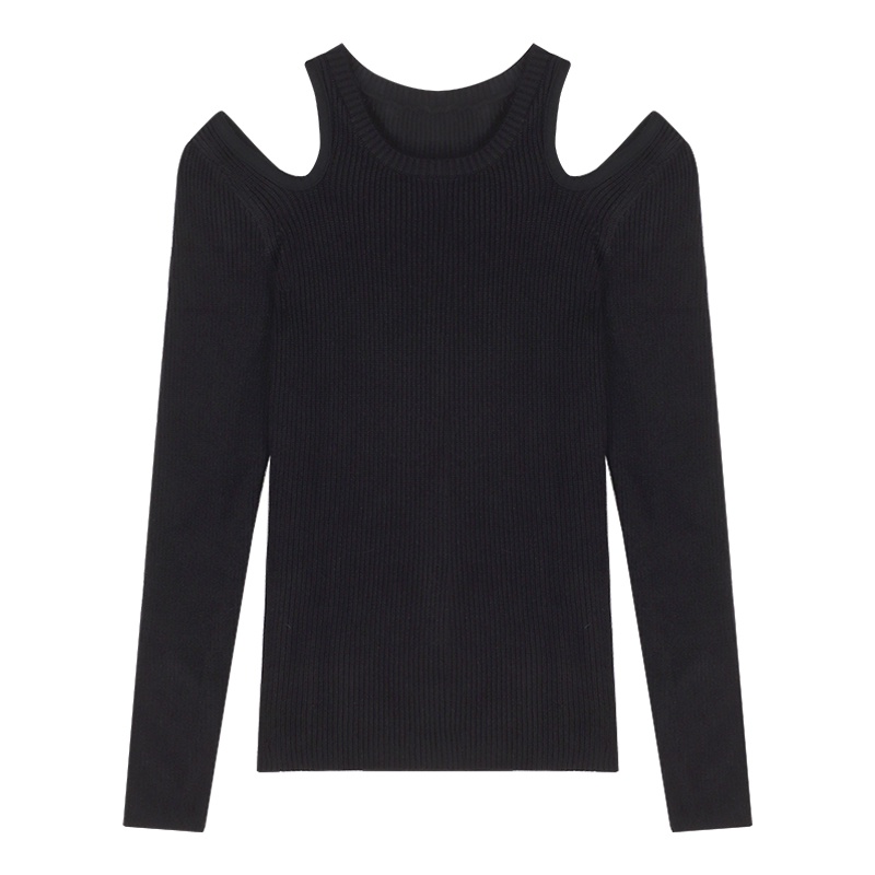 ►◕Suhao hot girl lengan panjang rajutan kemeja wanita musim gugur berongga hitam unik dan rasa desain unik niche slim top