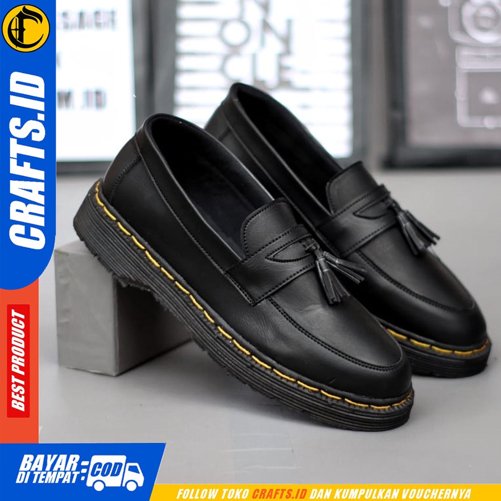 CRAFTS vegit - Sepatu Loafers Docmart Formal Casual Kerja Hitam Pria