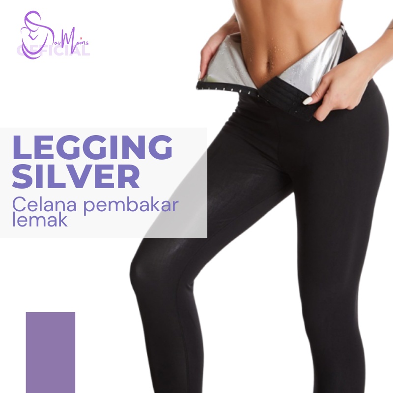 Celana Panjang Senam Wanita Pelangsing Perut Paha Highwaist Celana Pembakar Lemak Celana Gym Fitness Senam Aerobic Legging Elastis Pakaian Olahraga Celana Silver Kancing Import Premium Terbaru Terlaris