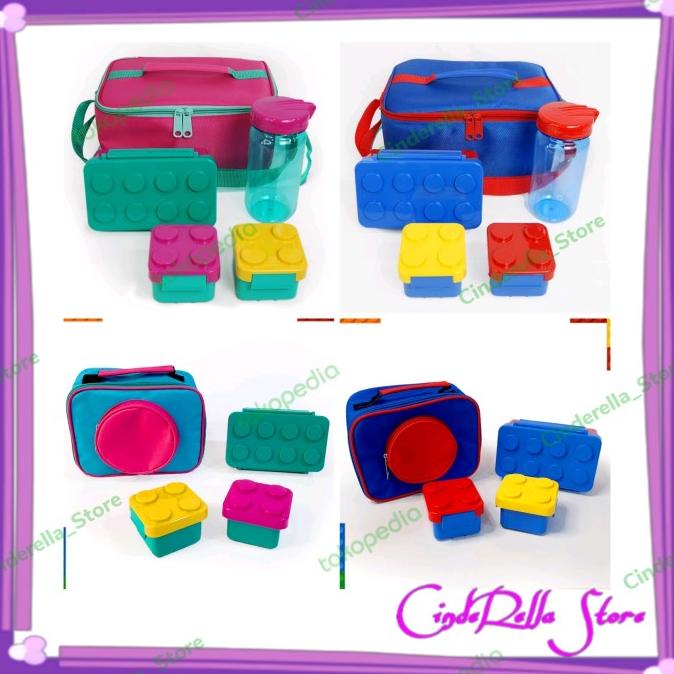 Lunch Box Set Dengan Tas Big Block Lego Tempat Bekal Makan Anak Kotak