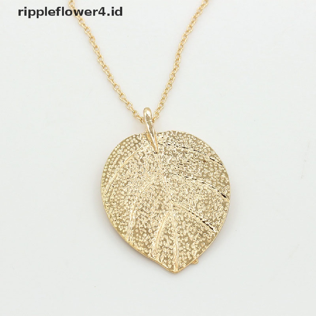 {rippleflower4.id} Charm Anggun Mengkilap Daun Emas Indah Liontin Kalung Rantai Sweater Panjang~