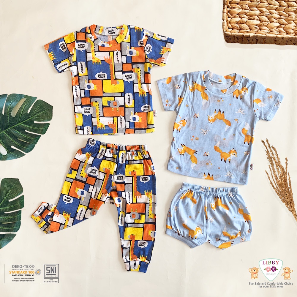 Libby Setelan Oblong Pendek Celana Panjang Cotton Motif Boy Series 1 stel Oblong Bayi Laki Laki