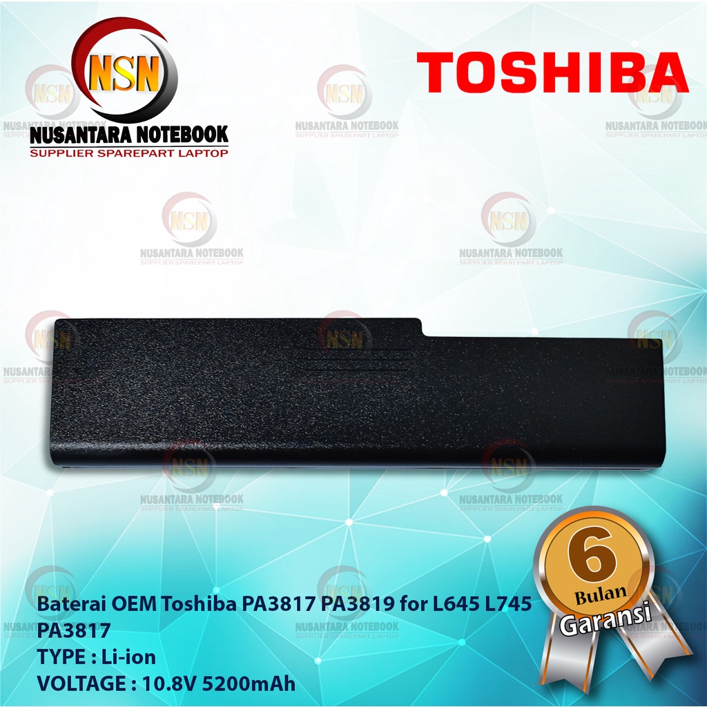 Baterai Toshiba NB200 NB201 NB202 NB250 PA3733 PA3734 OEM 11.1V 5200mAh