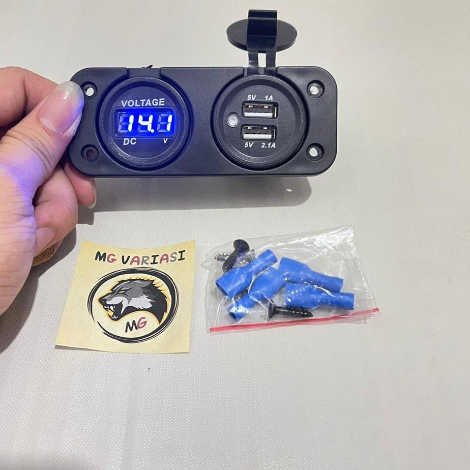 Ready Stock.. Volt meter aki tanam Plus charger hp usb waterproof universal / Volt meter 2 in 1 / vo