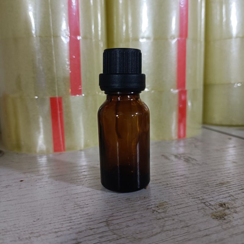 Botol kaca 15ml tutup filler tetes segel / essential oil / droper sealed -15ml amber tebal