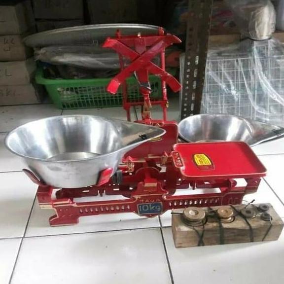 Timbangan Duduk Batu Kodok Besi Merek Raja + 1 Set Batu Anak Raja