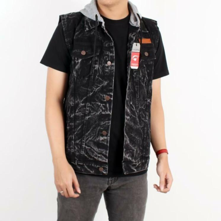 Stok Terbatas ROMPI VEST JEANS BLACK SANDWASH / ROMPI PRIA KEREN / ROMPI HOODIE JEANS