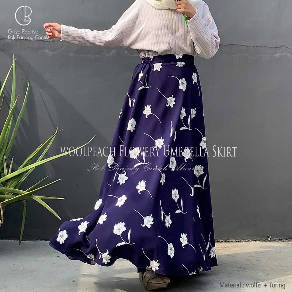 Rok Panjang Wanita Payung Muslimah  Motif Bunga Flowery  Wolfis  Umbrella Skirt Griyaraditya Almira