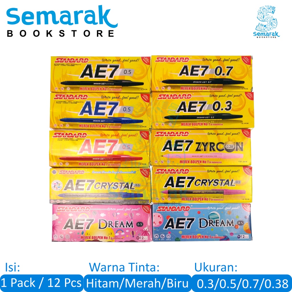 

Standard AE7 Pulpen Oil Gel 0.3 / 0.38 / 0.5 / 0.7 [1 Pack / 12 Pcs]