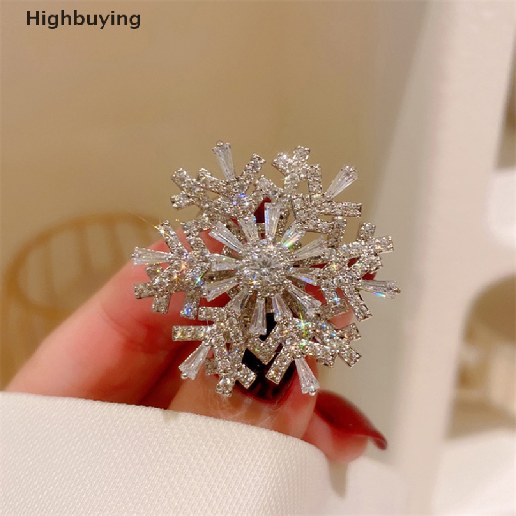 Hbid Fashion Pin Ch Rotatable Spinner Kristal Berlian Imitasi Bros Snowflake Bros Pin Untuk Wanita Pernikahan Perhiasan Bros Aksesori Glory