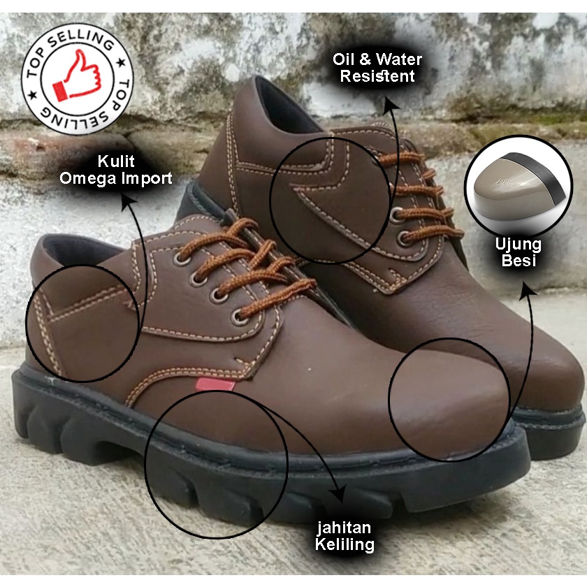 Sepatu Safety Kitchen Kantor Proyek Pabrik Ujung Besi Jahitan Keliling Sol Anti Slip