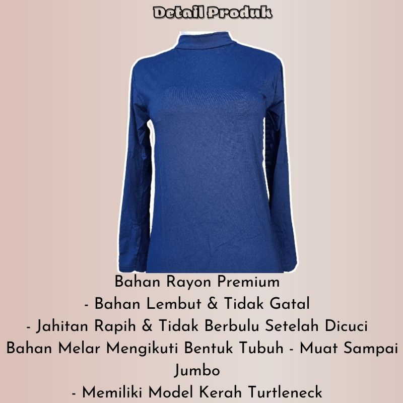 Manset Turtleneck Polos Pakaian Wanita Dewasa Bahan Rayon Premium Ukuran L XL Jumbo / Manset Kaos Dalam Lengan Panjang Wanita Terbaru