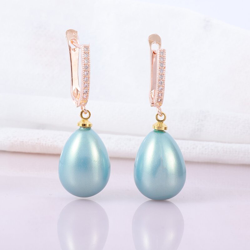 Elegan Pesona Biru Mutiara Anting Mutiara Wanita Fashion Drop Bentuk Mutiara Imitasi Liontin Prom Pesta Perhiasan Hadiah