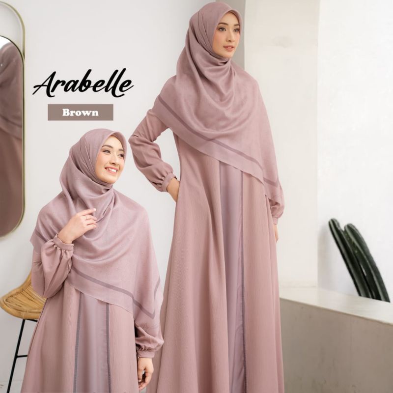 Set Gamis Dress Syari Premium Branded Ungu - Pink - Coklat tua - Mocca - Lime - Purple - Brown Mewah