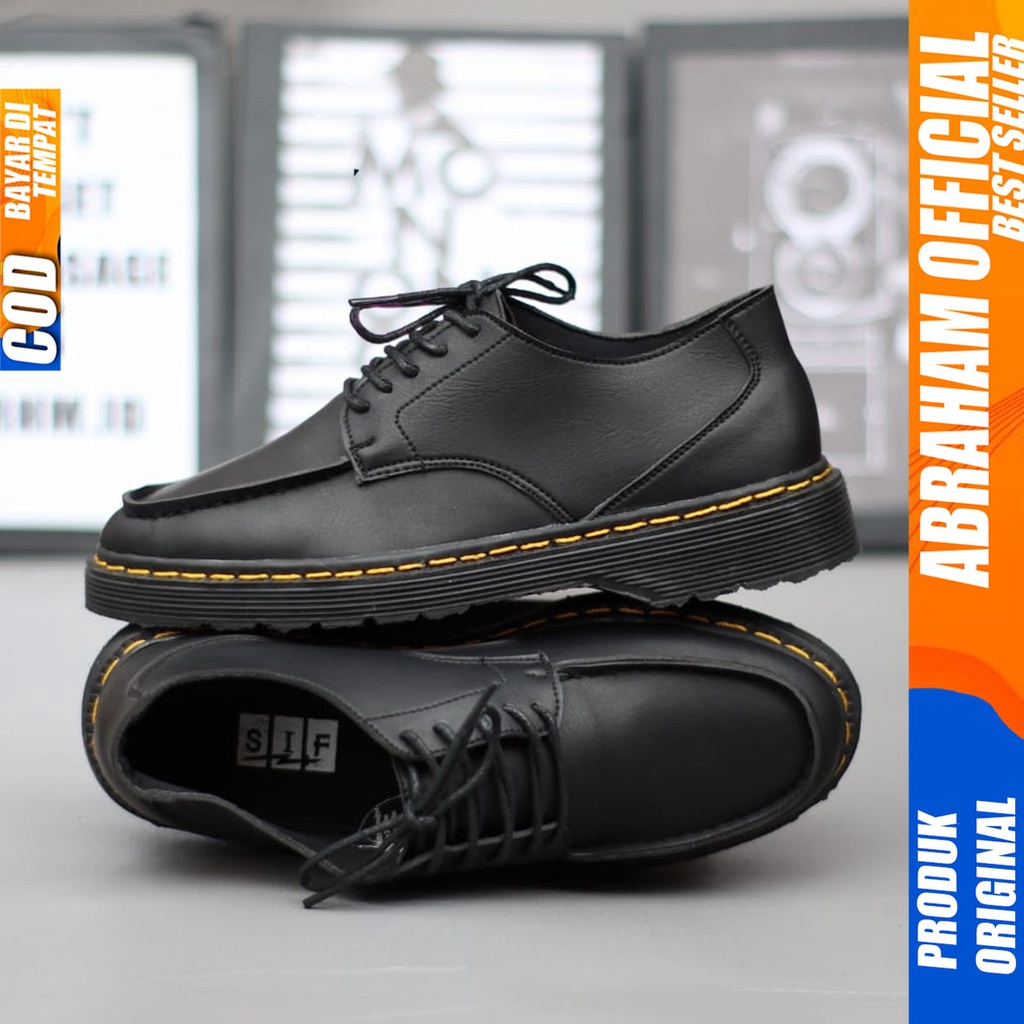 Sepatu Pantofel Formal Docmart Low Boots Kerja Pria Hitam Abraham Oliver