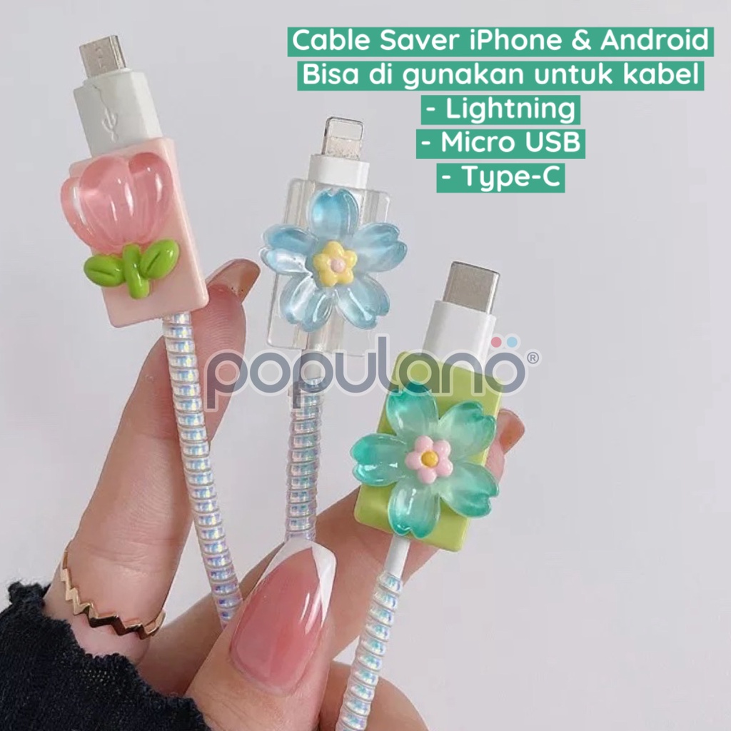 Pelindung Ujung Kabel Charger iPhone Android Cable Saver Hp Flower 3D