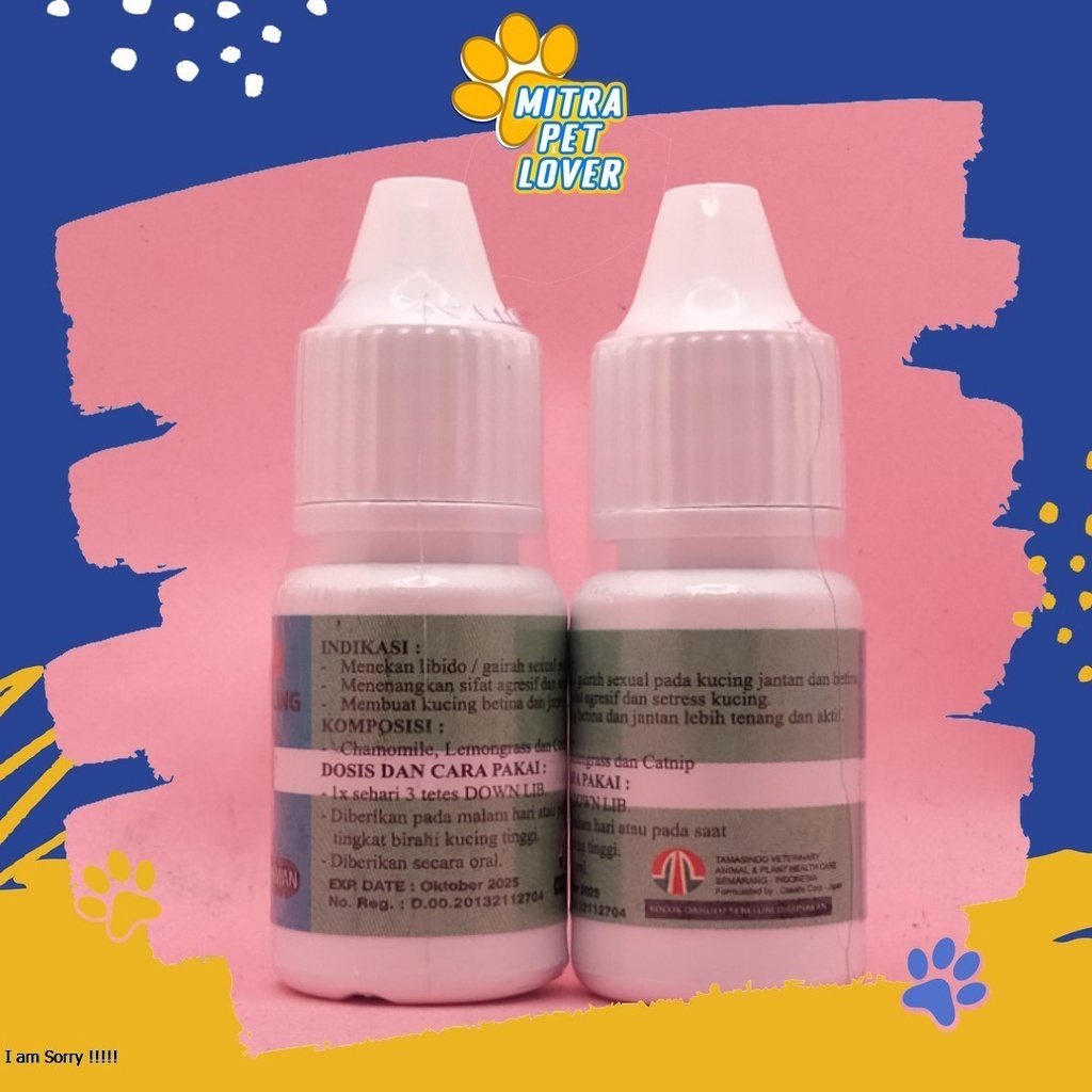 PENURUN LIBIDO KUCING JANTAN DAN BETINA - DOWN LIB CAT DROP 30ML - MENGATASI SIFAT AGRESIF STRES PADA KITTEN - MURAH ASLI GARANSI KUALITAS ORIGINAL - PET ANIMAL CEGAH KAWIN PUNYA ANAK TAMASINDO OBAT KESEHATAN &amp;  VITAMIN TERNAK HEWAN  MITRAPETLOVER