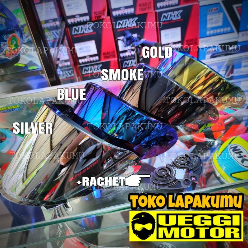 Kaca Flat Visor Helm NHK R6 R 6 FLAT Datar Model Venom Iridium Silver Chrome Gratis Rachet Bracket Kupingan Sepasang Three Maestro termurah