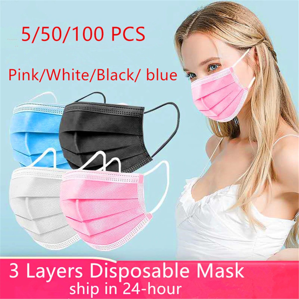 Masker 3ply Earloop disposable face mask Masker Hitam,abu dan putih isi 50pcs