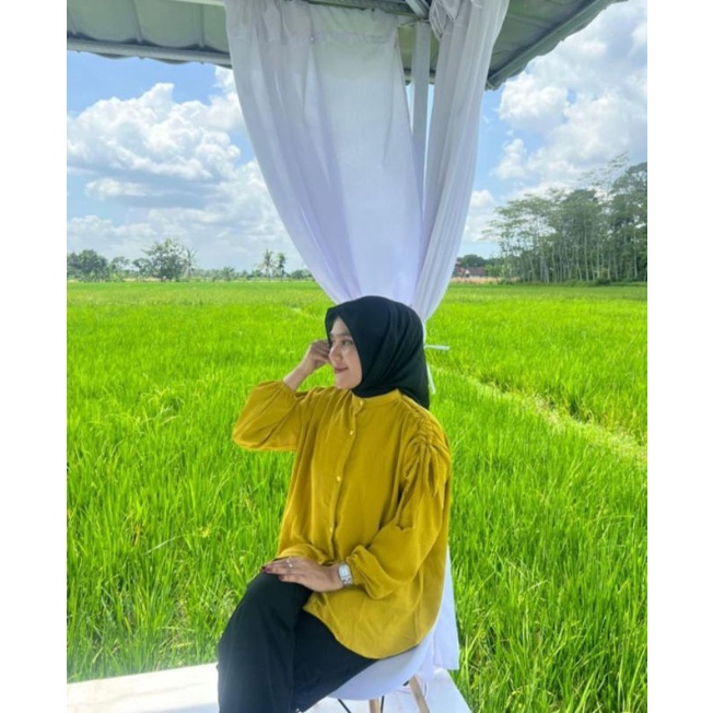 GAVI BLOUSE SHIRT SERUT BAHU KEMEJA CRINKLE ATASAN WANITA