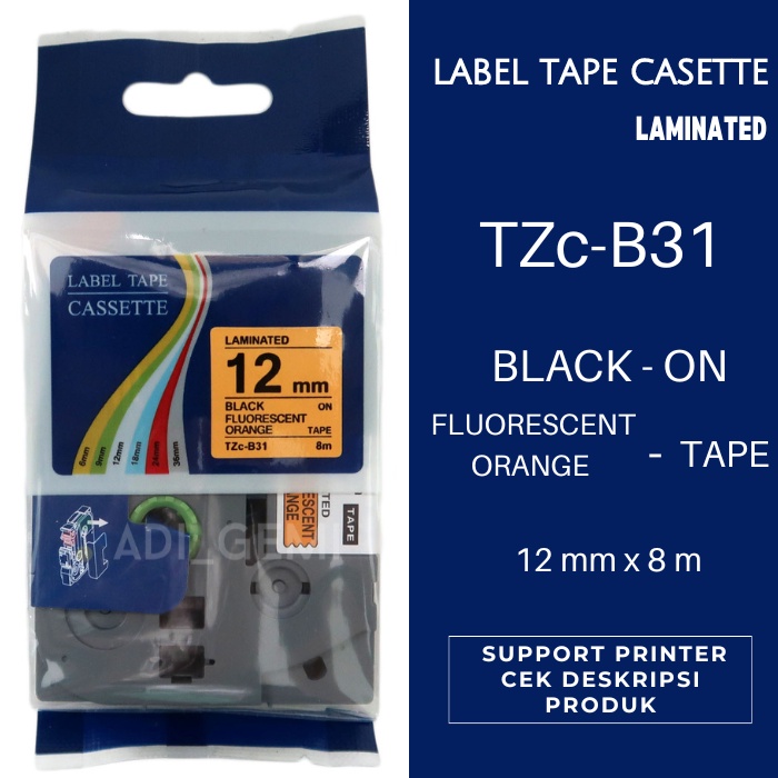 

Compatible Label Tape Brother TZc-B31 - Black On Flourescent Orange 12mm