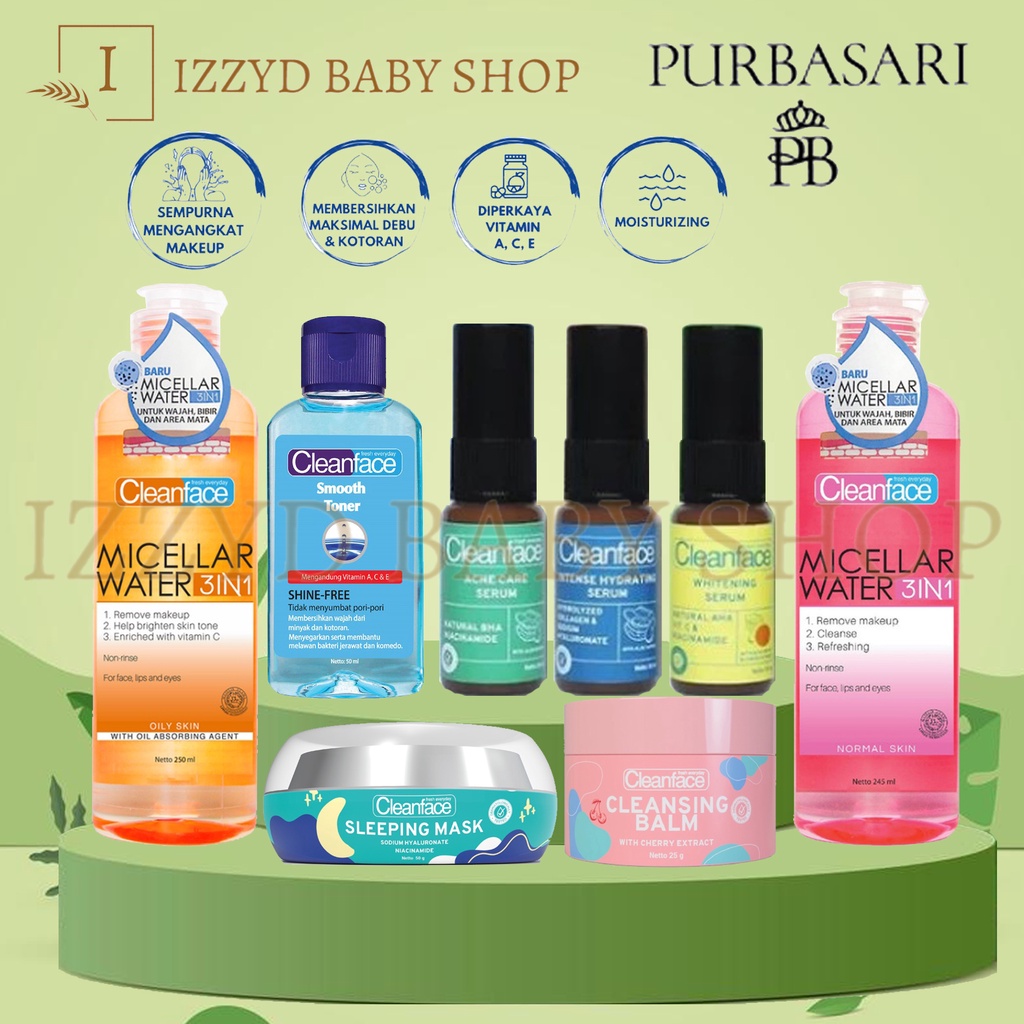 ❣️Izzyd❣️Purbasari Clean face cleansing balm atau serum atau toner Micellar Water 3in1 For Oily Skin Dan Normal Skin 100ml|250ml