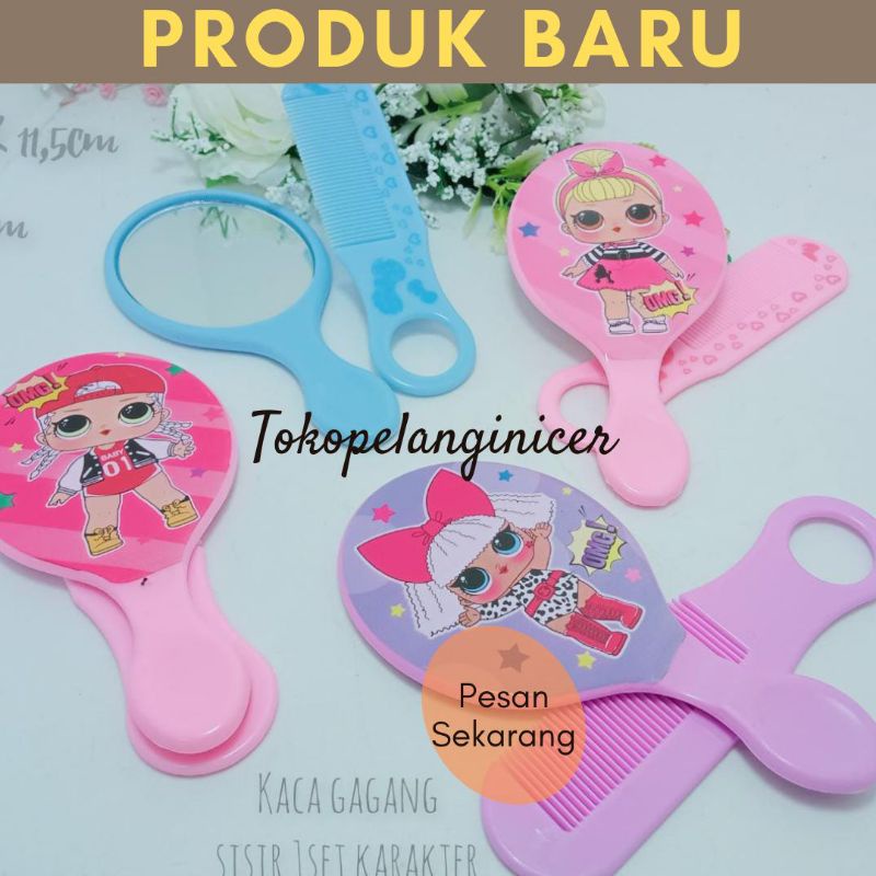 Paket Sisir &amp; Cermin Karakter Lucu + Sisir Pelurus Rambut - Cermin Mini + Sisir Karakter / Cermin Mini Anak